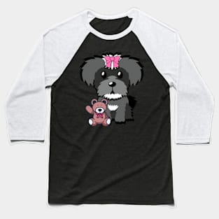 Cute schnauzer holds a teddy bear Baseball T-Shirt